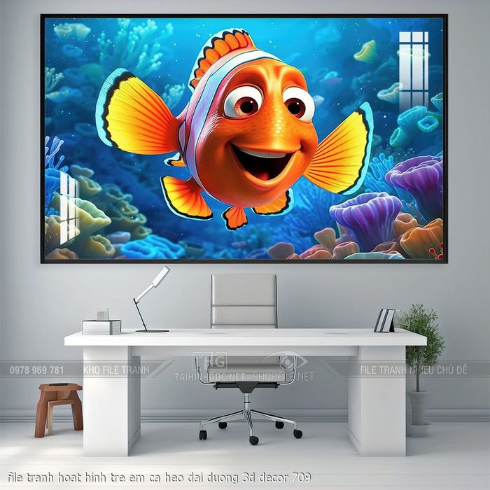 file tranh hoat hinh tre em ca heo dai duong 3d decor 709