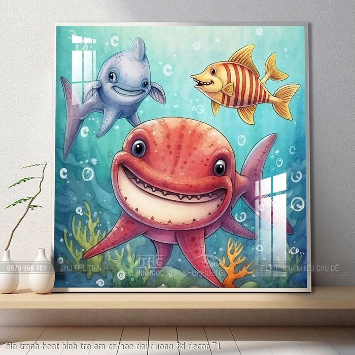 file tranh hoat hinh tre em ca heo dai duong 3d decor 71