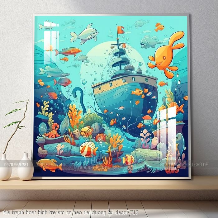 file tranh hoat hinh tre em ca heo dai duong 3d decor 713