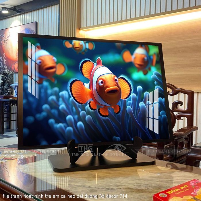 file tranh hoat hinh tre em ca heo dai duong 3d decor 714