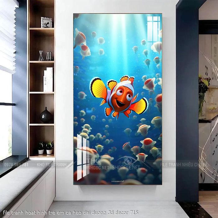 file tranh hoat hinh tre em ca heo dai duong 3d decor 715