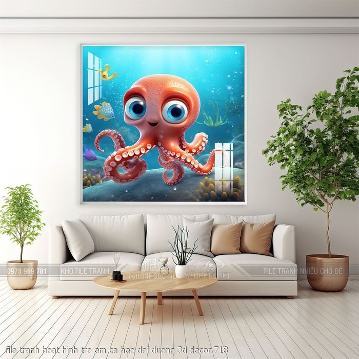 file tranh hoat hinh tre em ca heo dai duong 3d decor 718
