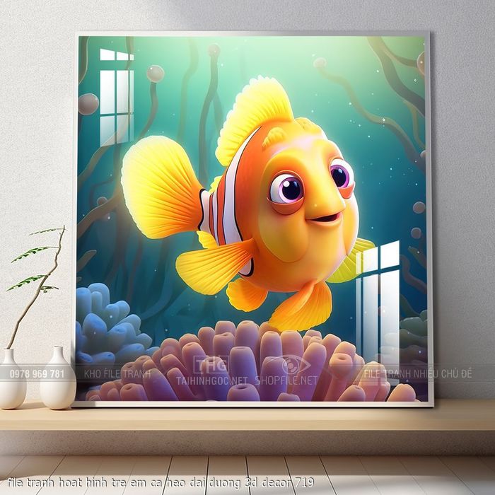 file tranh hoat hinh tre em ca heo dai duong 3d decor 719