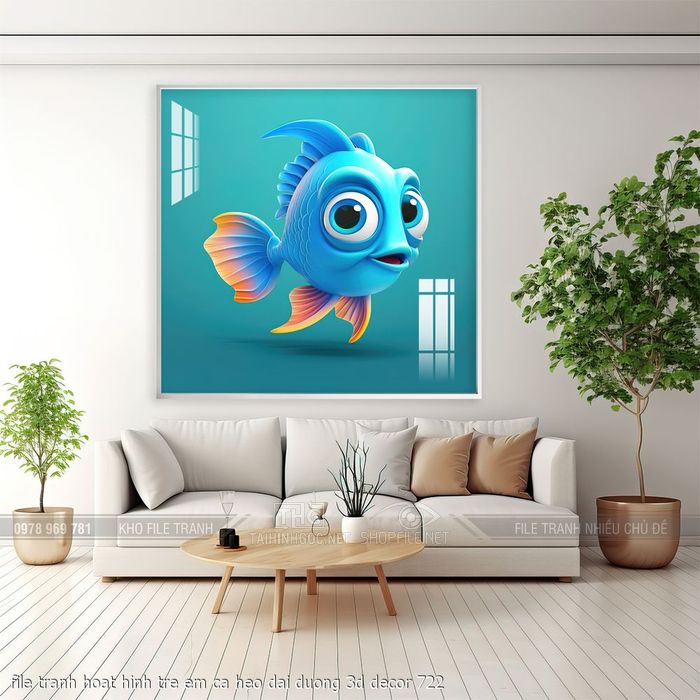 file tranh hoat hinh tre em ca heo dai duong 3d decor 722