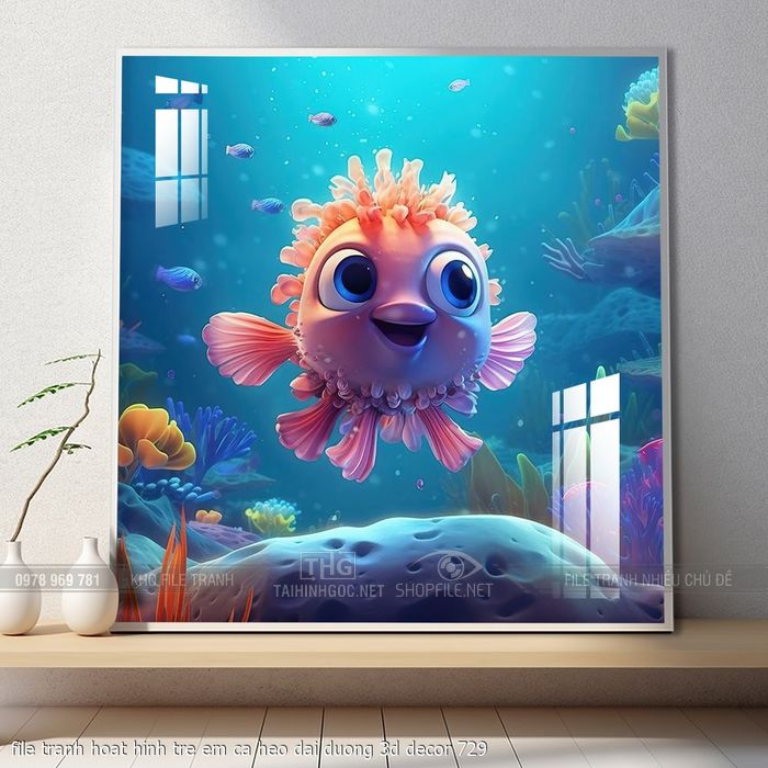 file tranh hoat hinh tre em ca heo dai duong 3d decor 729