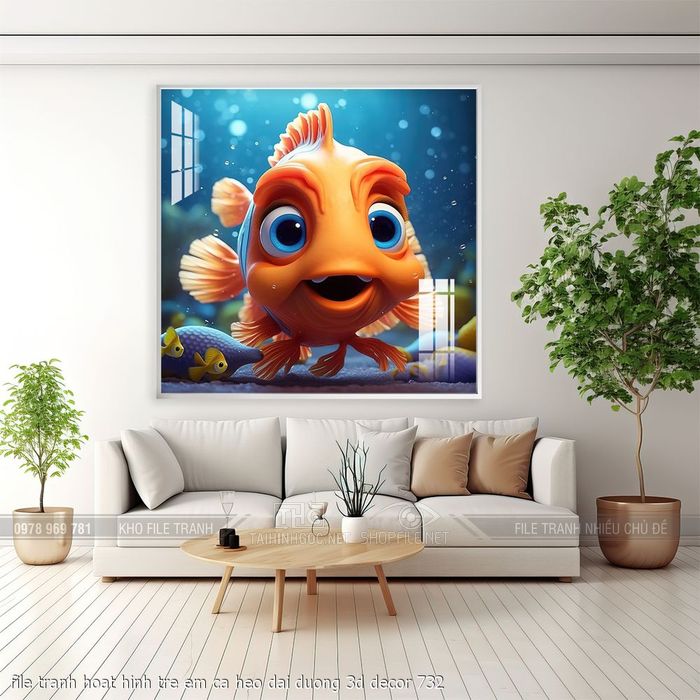 file tranh hoat hinh tre em ca heo dai duong 3d decor 732