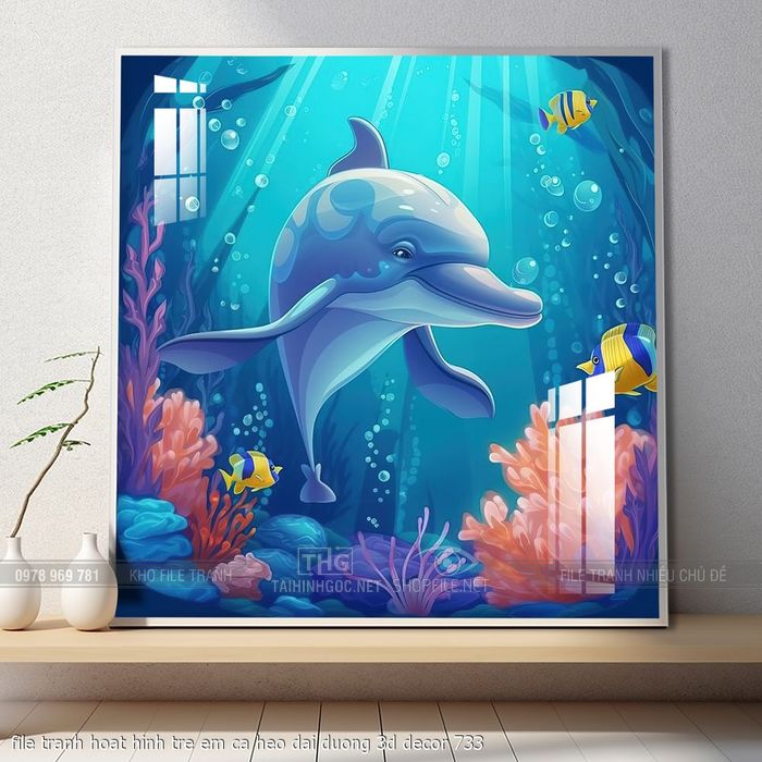 file tranh hoat hinh tre em ca heo dai duong 3d decor 733