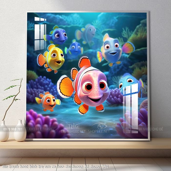file tranh hoat hinh tre em ca heo dai duong 3d decor 734