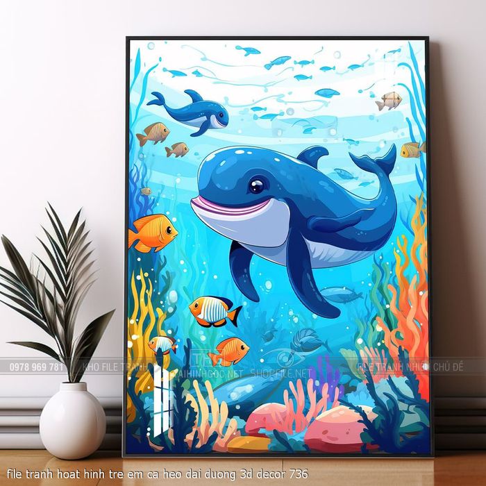 file tranh hoat hinh tre em ca heo dai duong 3d decor 736