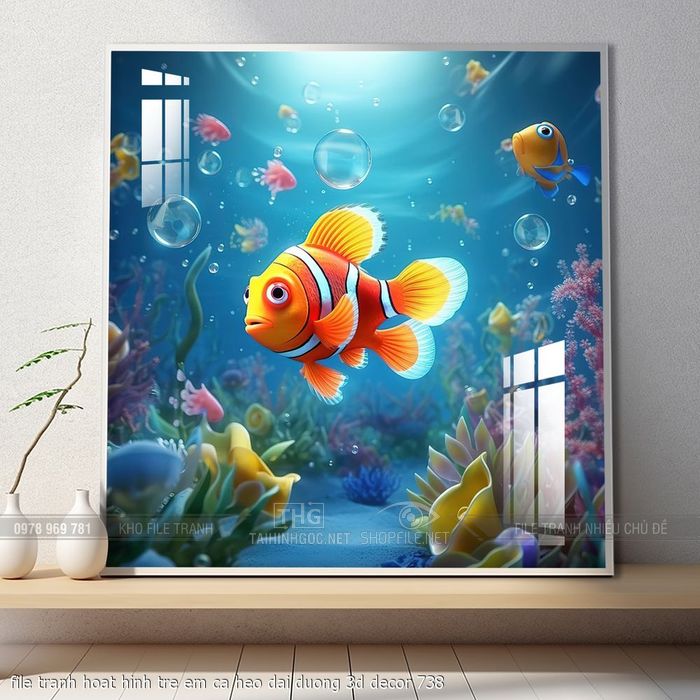 file tranh hoat hinh tre em ca heo dai duong 3d decor 738