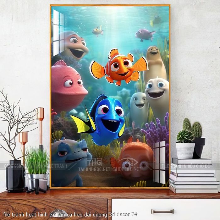 file tranh hoat hinh tre em ca heo dai duong 3d decor 74