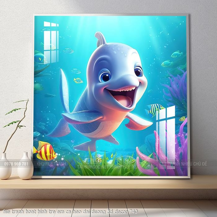 file tranh hoat hinh tre em ca heo dai duong 3d decor 740
