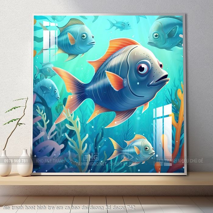 file tranh hoat hinh tre em ca heo dai duong 3d decor 742