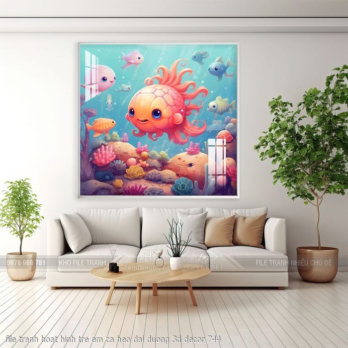 file tranh hoat hinh tre em ca heo dai duong 3d decor 744