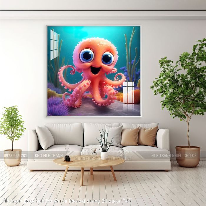 file tranh hoat hinh tre em ca heo dai duong 3d decor 746