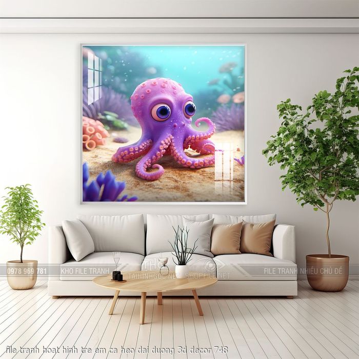 file tranh hoat hinh tre em ca heo dai duong 3d decor 748