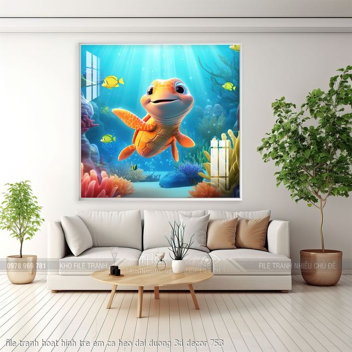 file tranh hoat hinh tre em ca heo dai duong 3d decor 753