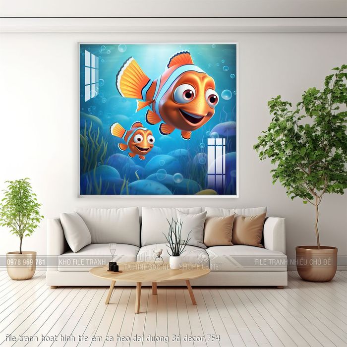 file tranh hoat hinh tre em ca heo dai duong 3d decor 754