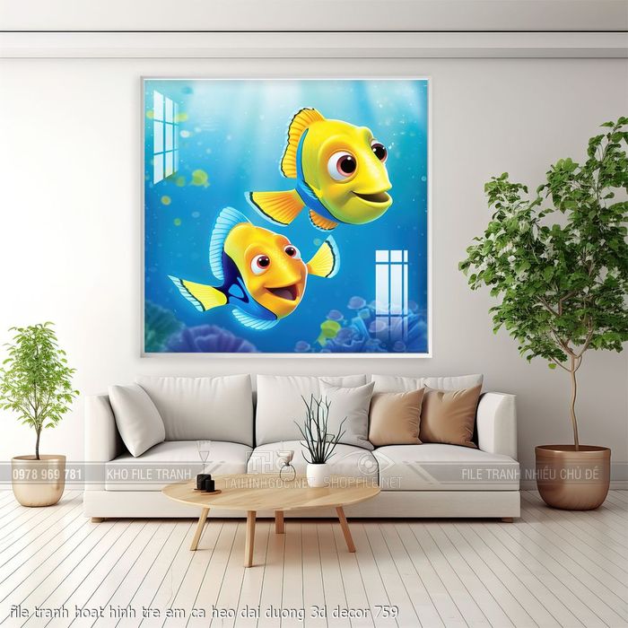 file tranh hoat hinh tre em ca heo dai duong 3d decor 759