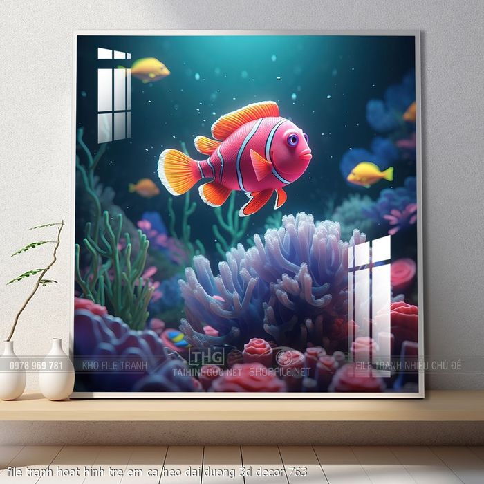 file tranh hoat hinh tre em ca heo dai duong 3d decor 763