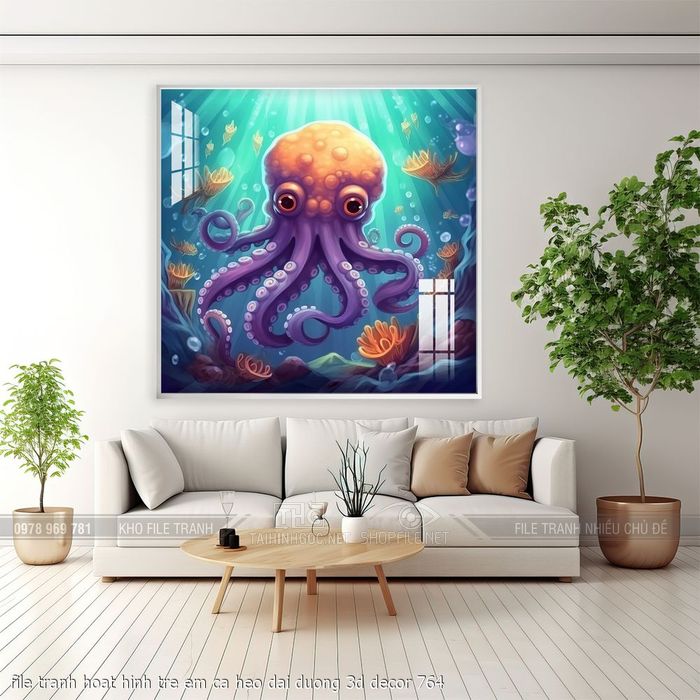 file tranh hoat hinh tre em ca heo dai duong 3d decor 764
