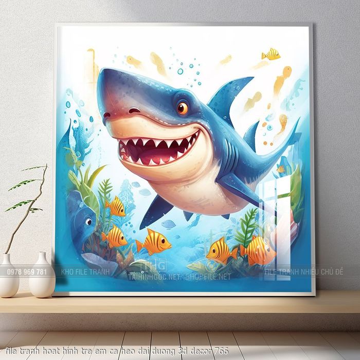 file tranh hoat hinh tre em ca heo dai duong 3d decor 766