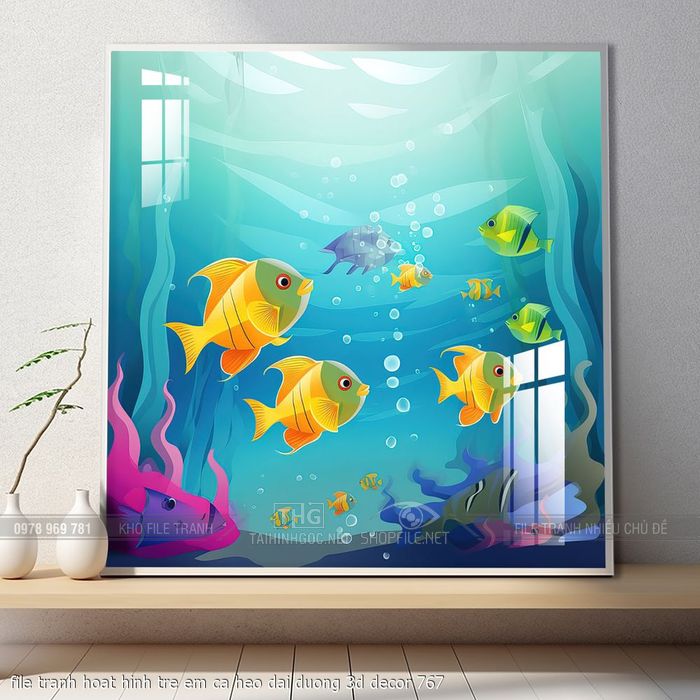 file tranh hoat hinh tre em ca heo dai duong 3d decor 767