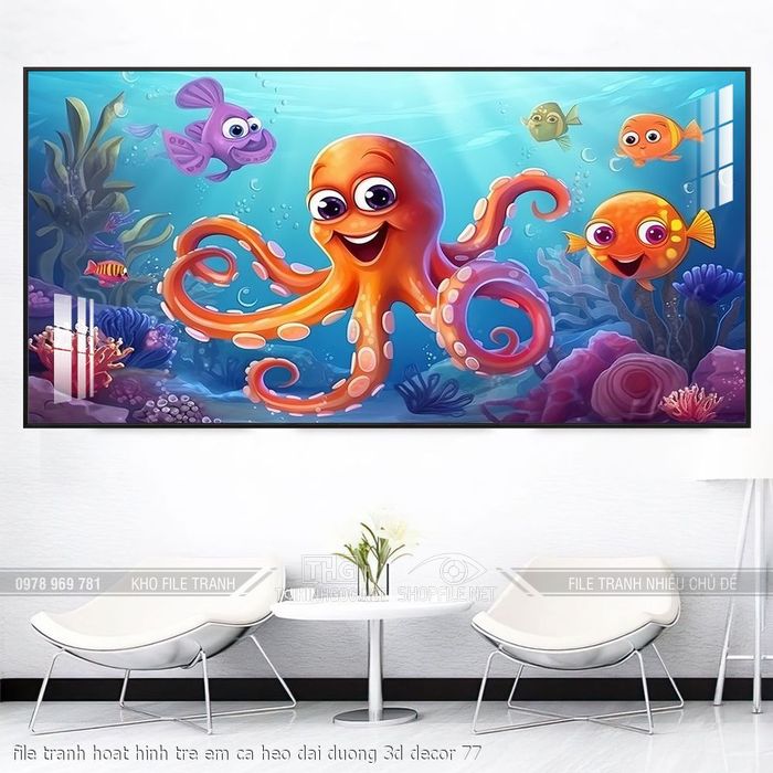 file tranh hoat hinh tre em ca heo dai duong 3d decor 77