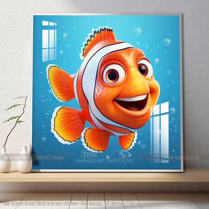 file tranh hoat hinh tre em ca heo dai duong 3d decor 770