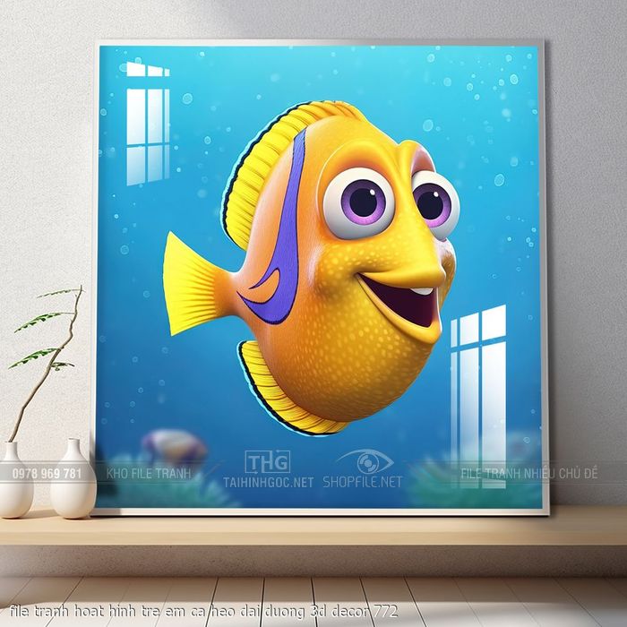 file tranh hoat hinh tre em ca heo dai duong 3d decor 772
