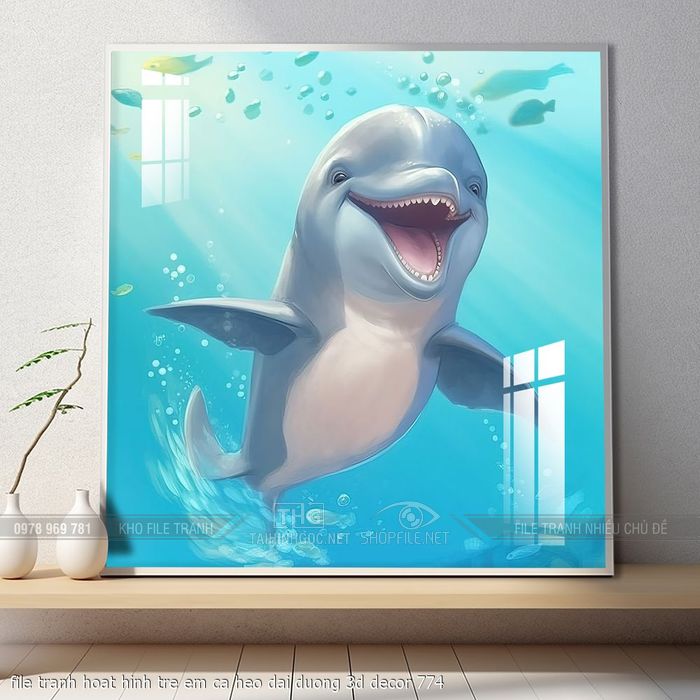 file tranh hoat hinh tre em ca heo dai duong 3d decor 774