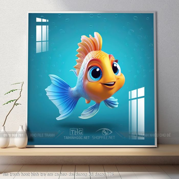 file tranh hoat hinh tre em ca heo dai duong 3d decor 776