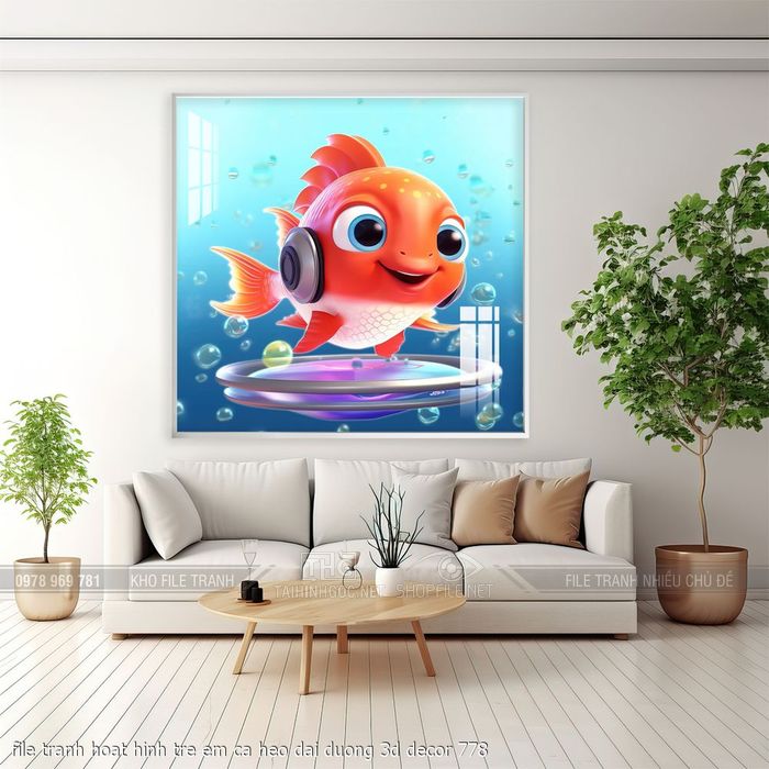 file tranh hoat hinh tre em ca heo dai duong 3d decor 778