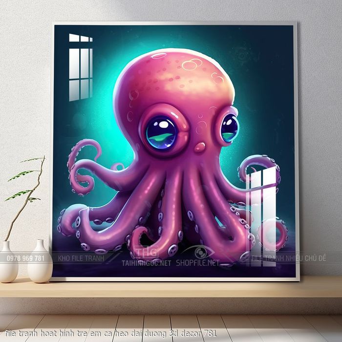 file tranh hoat hinh tre em ca heo dai duong 3d decor 781