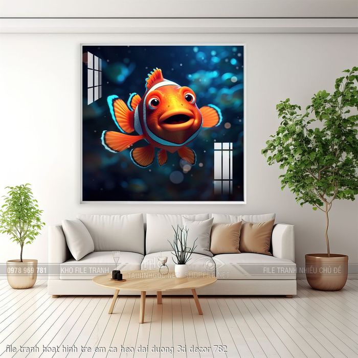 file tranh hoat hinh tre em ca heo dai duong 3d decor 782