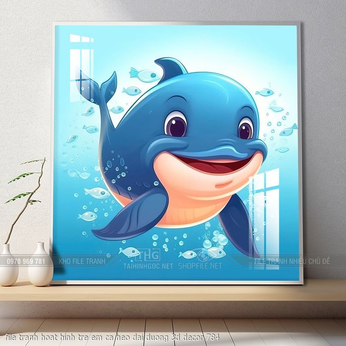 file tranh hoat hinh tre em ca heo dai duong 3d decor 784