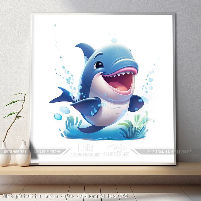 file tranh hoat hinh tre em ca heo dai duong 3d decor 788