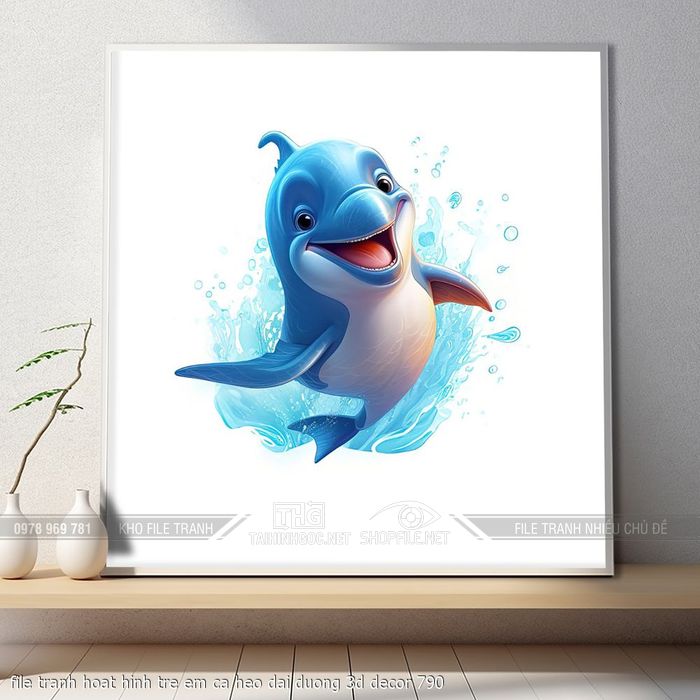 file tranh hoat hinh tre em ca heo dai duong 3d decor 790