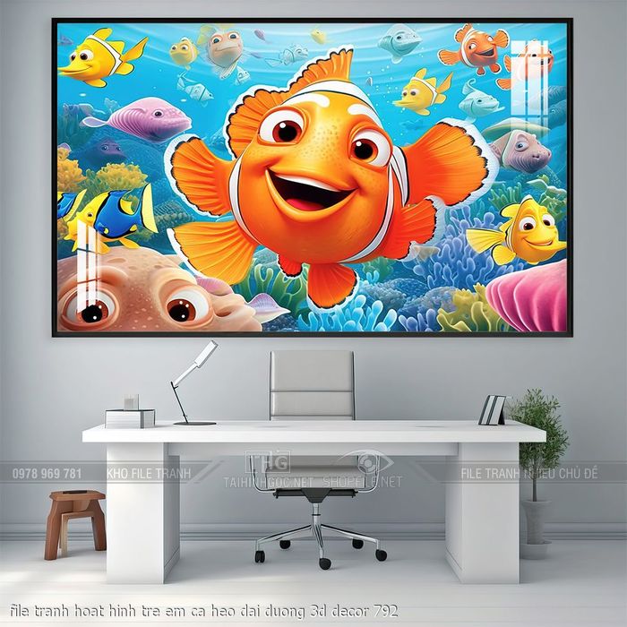 file tranh hoat hinh tre em ca heo dai duong 3d decor 792