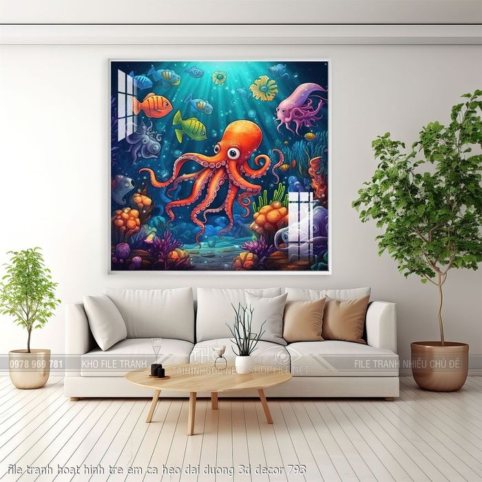 file tranh hoat hinh tre em ca heo dai duong 3d decor 793