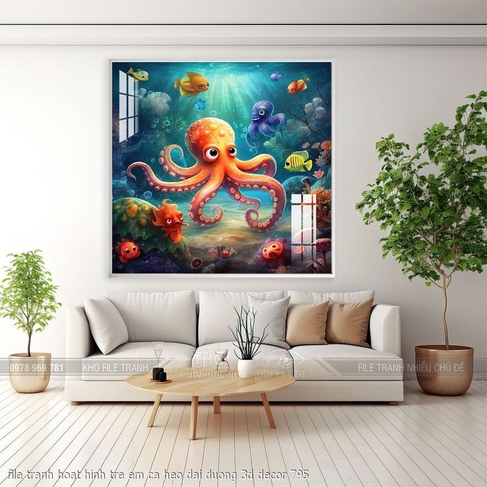 file tranh hoat hinh tre em ca heo dai duong 3d decor 795