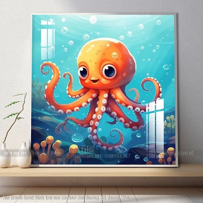 file tranh hoat hinh tre em ca heo dai duong 3d decor 796