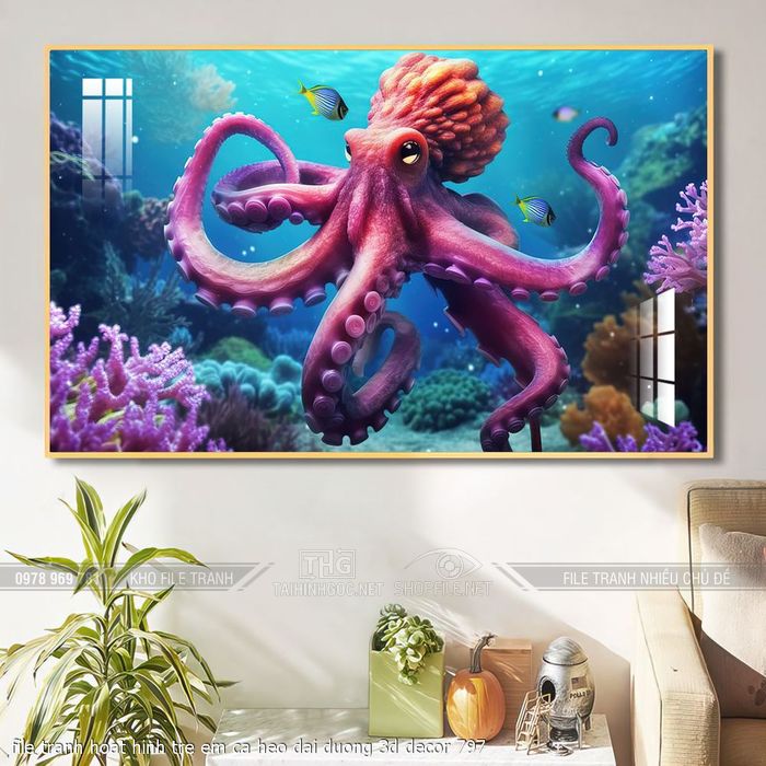 file tranh hoat hinh tre em ca heo dai duong 3d decor 797