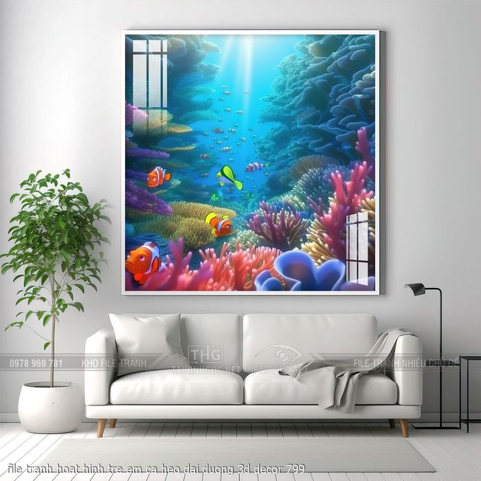 file tranh hoat hinh tre em ca heo dai duong 3d decor 799