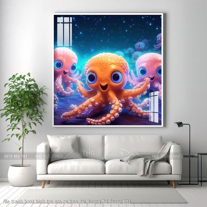 file tranh hoat hinh tre em ca heo dai duong 3d decor 801