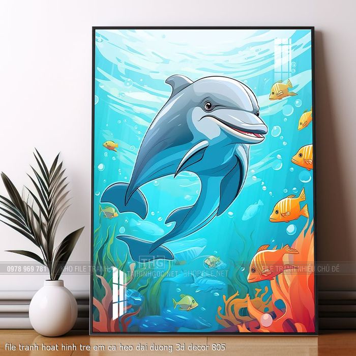 file tranh hoat hinh tre em ca heo dai duong 3d decor 805