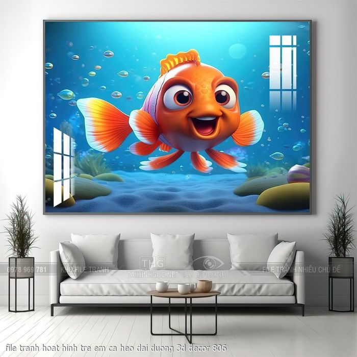 file tranh hoat hinh tre em ca heo dai duong 3d decor 806
