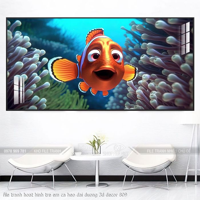 file tranh hoat hinh tre em ca heo dai duong 3d decor 809