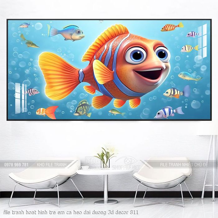 file tranh hoat hinh tre em ca heo dai duong 3d decor 811