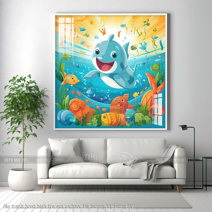 file tranh hoat hinh tre em ca heo dai duong 3d decor 817